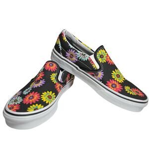 Vans Classic Slip On Peace Floral Black Shoes Sneakers Womens Size 8 Mens 6.5
